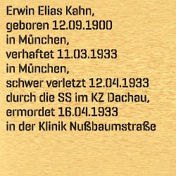 Erwin Elias Kahn, Geburtsdatum:: 12.09.1900, Geburtsort:: München, Todesdatum:: 16.04.1933, Todesort:: München