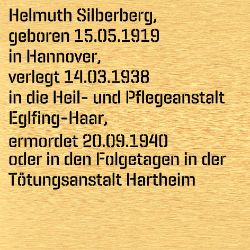 Helmuth Silberberg, Geburtsdatum:: 15.05.1919, Geburtsort:: Hannover, Todesdatum:: 20.09.1940, Todesort:: Tötungsanstalt Hartheim