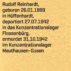 Rudolf Reinhardt, Geburtsdatum:: 26.01.1899, Geburtsort:: Hüffenhardt, Todesdatum:: 31.10.1942, Todesort:: KZ Mauthausen-Gusen