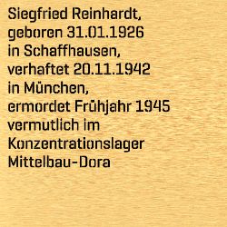 Siegfried Reinhardt, Geburtsdatum:: 31.01.1926, Geburtsort:: Schaffhausen, Todesort:: KZ Mittelbau-Dora