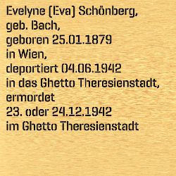 Evelyne (Eva) Schönberg, Geburtsdatum:: 25.01.1879, Geburtsort:: Wien, Österreich, Todesort:: Theresienstadt