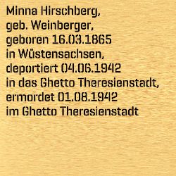 Minna Hirschberg, Geburtsdatum:: 16.03.1865, Geburtsort:: Wüstensachsen, Kr. Fulda, Todesdatum:: 01.08.1942, Todesort:: Theresienstadt