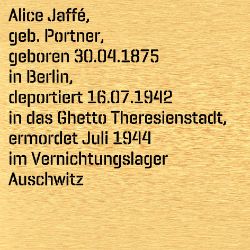 Alice Jaffé, Geburtsdatum:: 30.04.1875, Geburtsort:: Berlin, Todesort:: Auschwitz