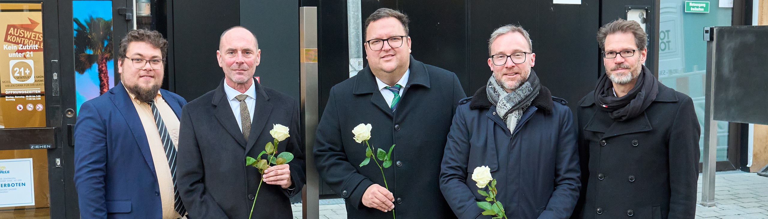 Group picture with the Memorial Sign for Siegmund Oppenheimer