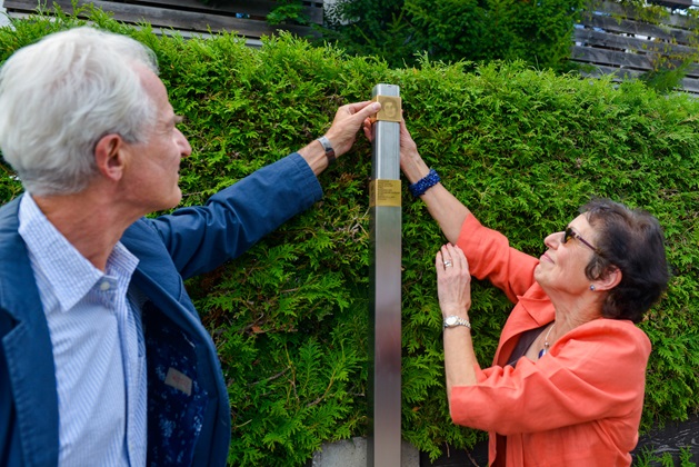 The Memorial Sign for Margarethe Sterneck is installed